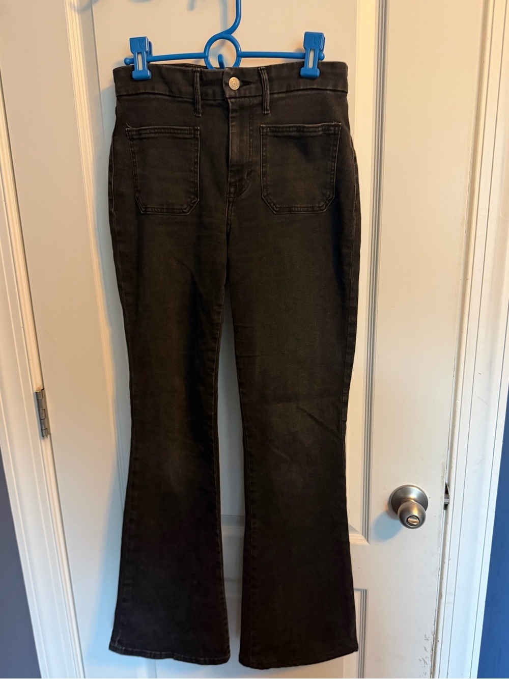 Lucky Brand Mid Rise Stevie Flare Jeans Gray Charcoal Wash Patch Pockets Size 4R